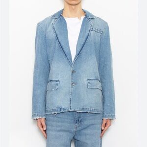 NWT 🌟 FLANEUR 🌟 COTTON DISTRESSED DENIM BLAZER LIGHT WASH SZ L